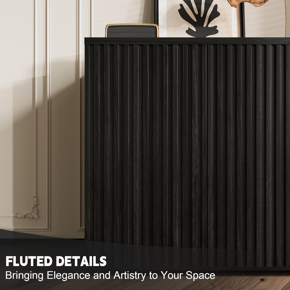 Rophefx Fluted Sideboard Cabinet, 63" Buffet Cabinet with Storage, Crede...