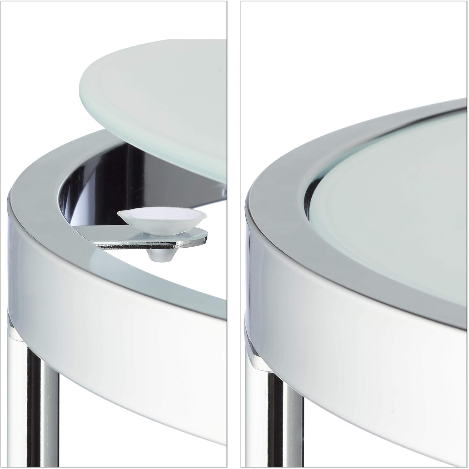 Relaxdays Nesting Round, Chrome Frame, Set of 2, Modern Design-Frosted Glass, Side End Tables, Metal, Silver, 50x50x51 cm