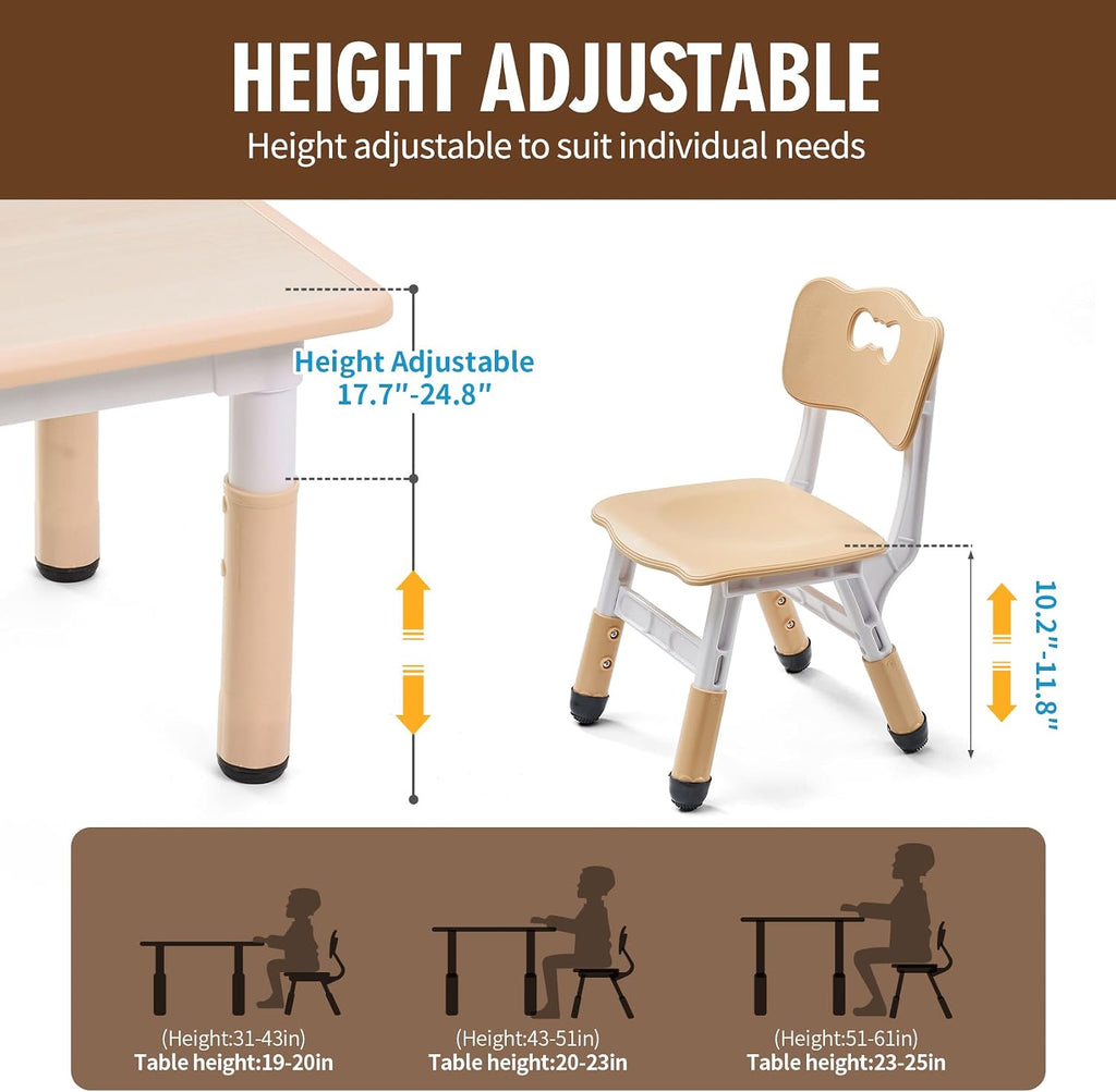 UNICOO Kids Table and Chair Set, Height Adjustable Toddler Table and Chair Set, Graffiti Desktop Multi-Activity Desk, Ideal for Kids 2-8, Classrooms/Daycares/Homes