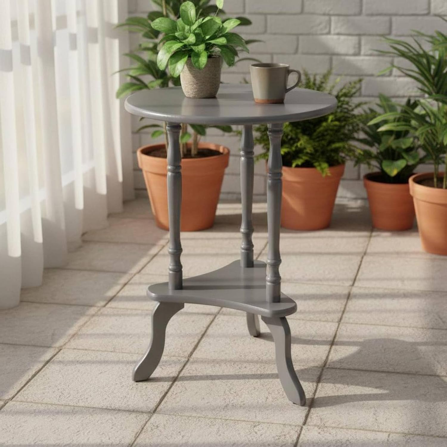 Fenteer Table Round Side Table End Telephone Table with Rubber Wood Frame and Lower Storage Shelf Baked Paint Finish for Easy Cleaning Suitable, White, 48-48-61cm
