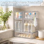 Baby Bottle Organizer with Hooks - 5 Pack Stackable Storage Drawer | Baby Bottle Organizers and Storage, Clear Acrylic Multipurpose Bottle Storage for Countertop