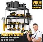 YYR Heavy Duty Power Tool Organizer Wall Mount, Cordless Drill Hanger Storage Rack, Battery Tools Holder with Charging Station Shelf for Garage Organization, Workshop, Pegboard, Shed - 16 Inch 4 Slots