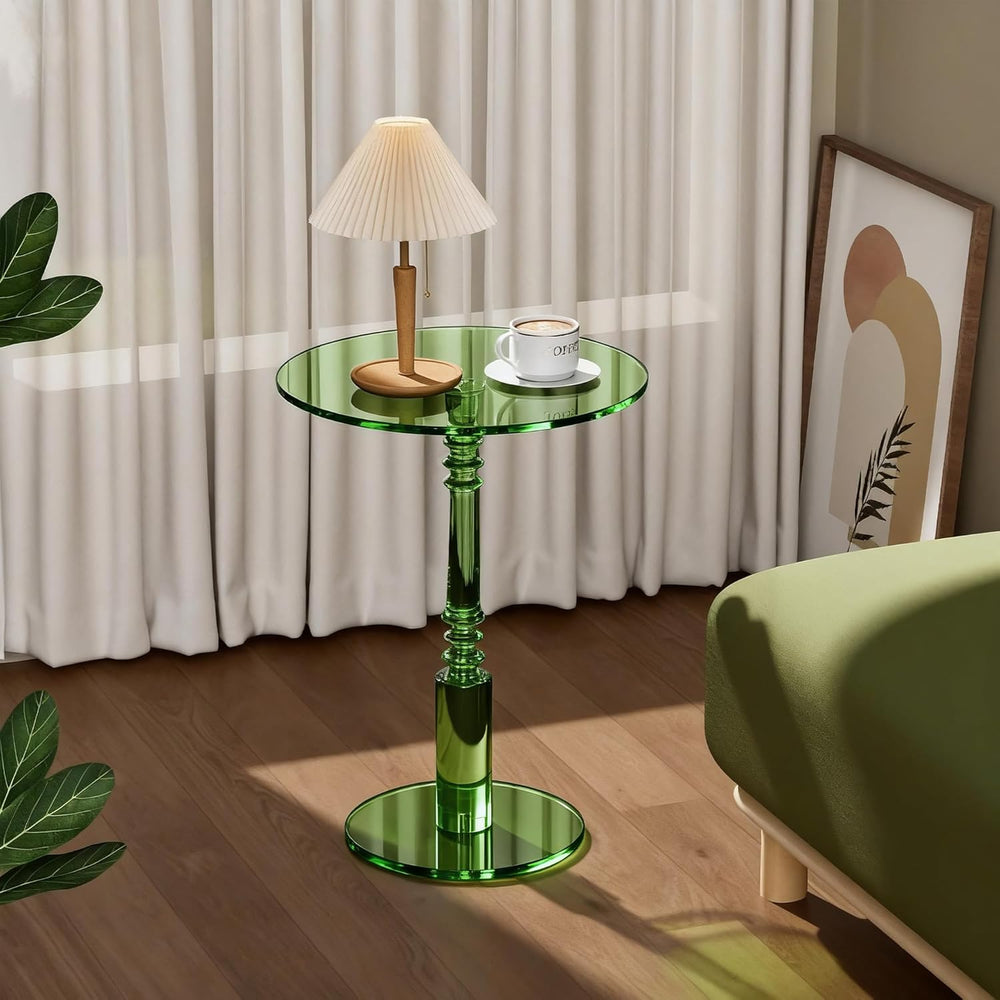 Modern Acrylic Side Table, Round Clear End Table for Living Room,Bedroom Lobb...
