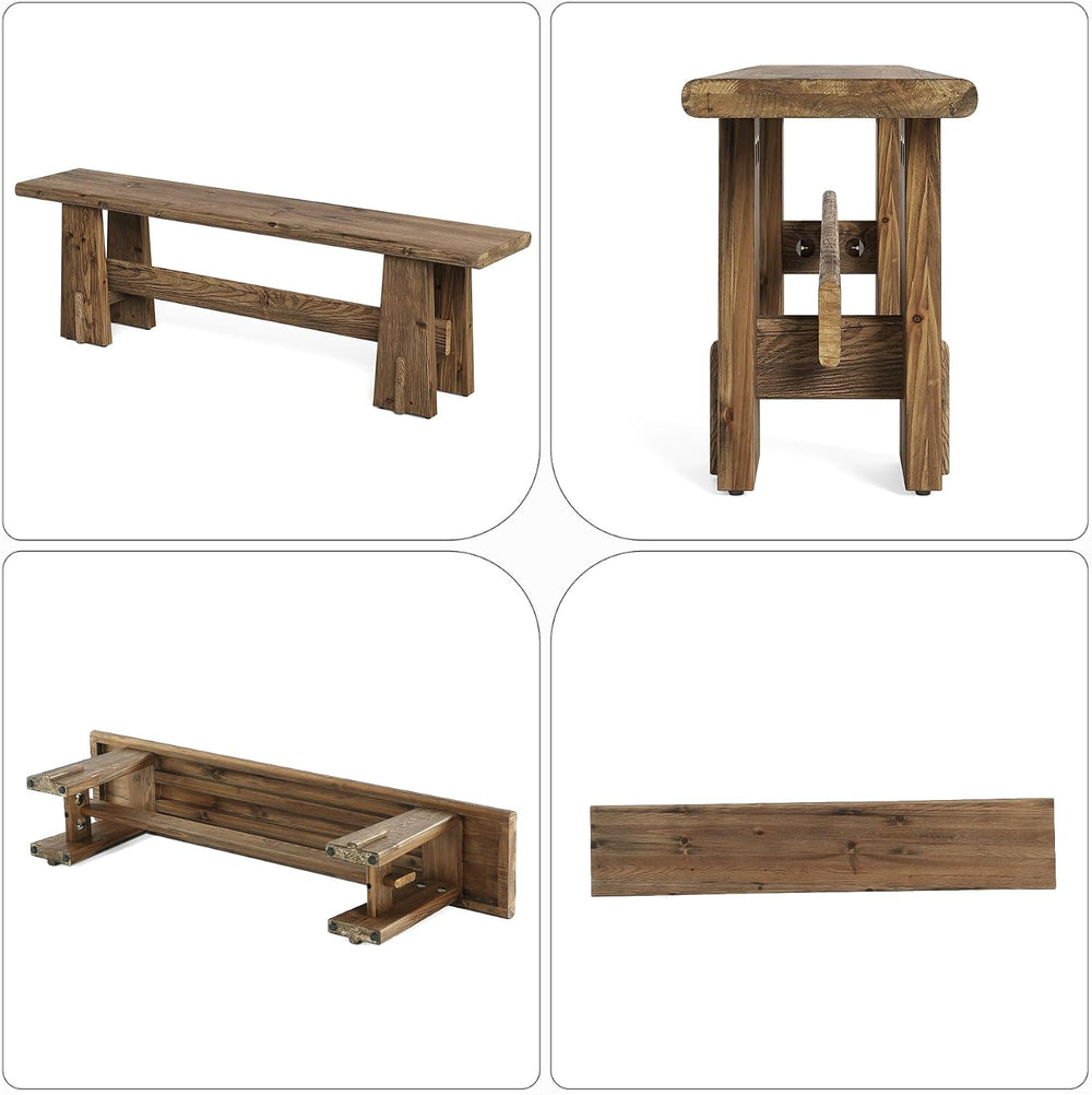 LITTLE TREE 59" Solid Wood Bench, Farmhouse Entryway Bench, Long Retro B...