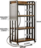 Bakers Rack with Power Outlet,bakers rack with storage,microwave cart | Microwave Oven Stand with Storage 4 Tiers,With pegboard Bakers Racks,bakers rack with storage,for Kitchen,Coffee Bar