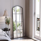 Arched Window Mirror, 24" x 48" Black Window Mirrors for Wall, Tall Farmhouse Grid Mirror for Living Room Bedroom Dining Room Fireplace Hallway Mantle Entryway