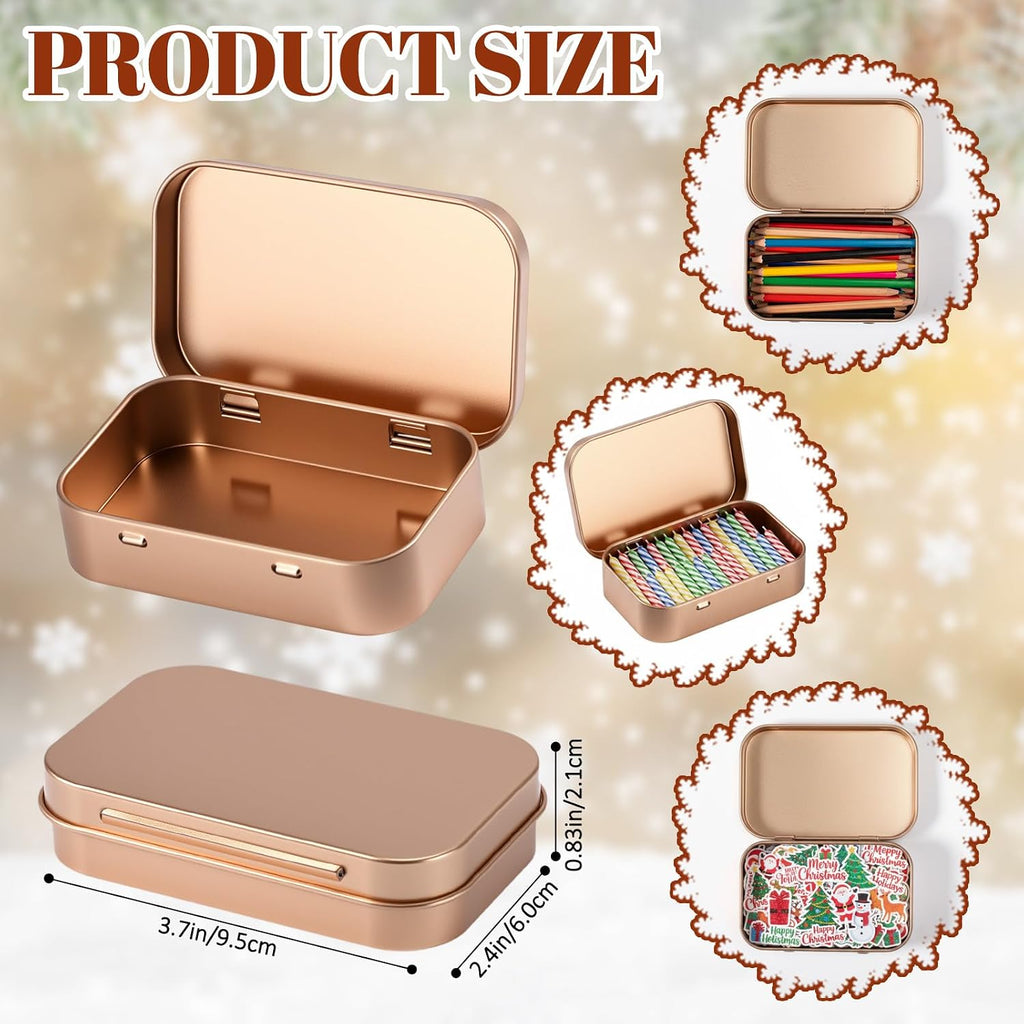 Hotop 3 Pack Metal Rectangular Empty Hinged Tins 3.75 x 2.45 x 0.8 Inch Box Containers with Lids Mini Portable Box Small Storage Kit, Home Organizer (Rose Gold)