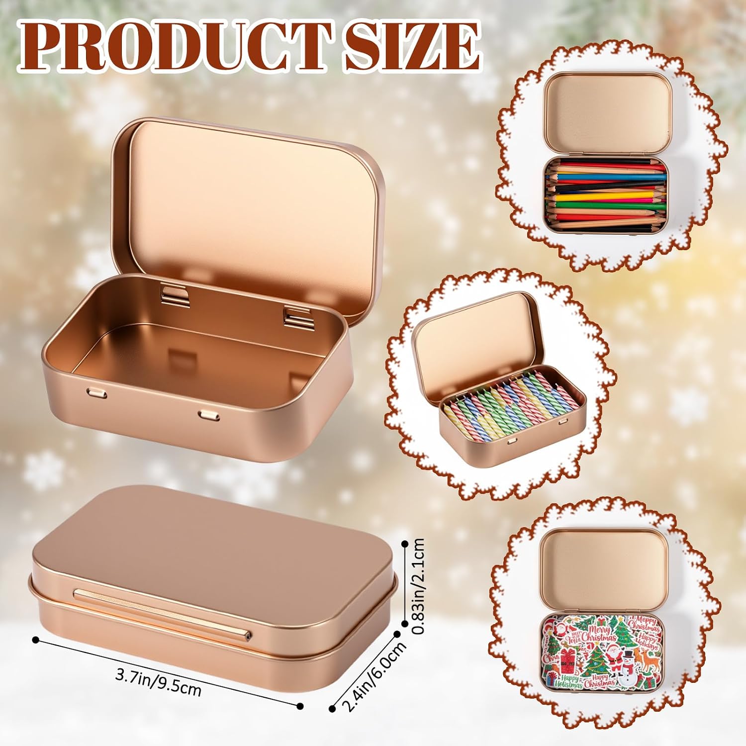 Hotop 3 Pack Metal Rectangular Empty Hinged Tins 3.75 x 2.45 x 0.8 Inch Box Containers with Lids Mini Portable Box Small Storage Kit, Home Organizer (Rose Gold)
