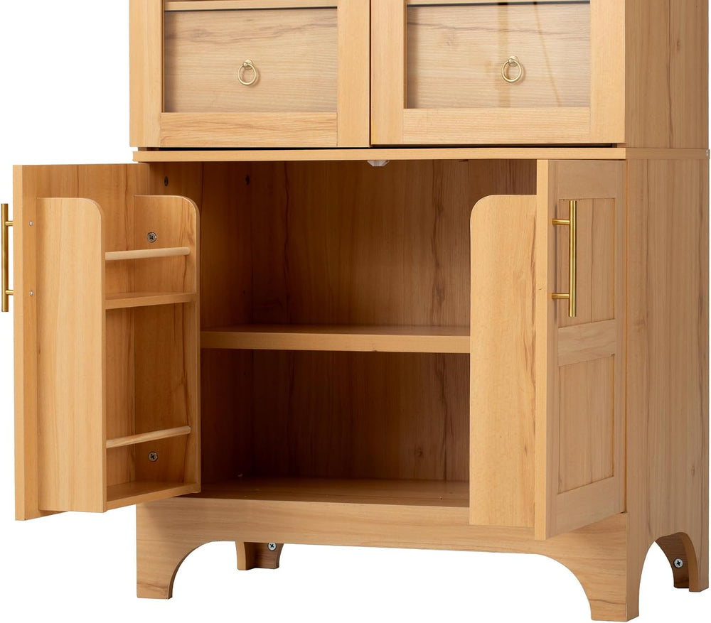 71" Tall Arched Kitchen Pantry Cabinet with Door Shelves, Farmhouse Kitc...