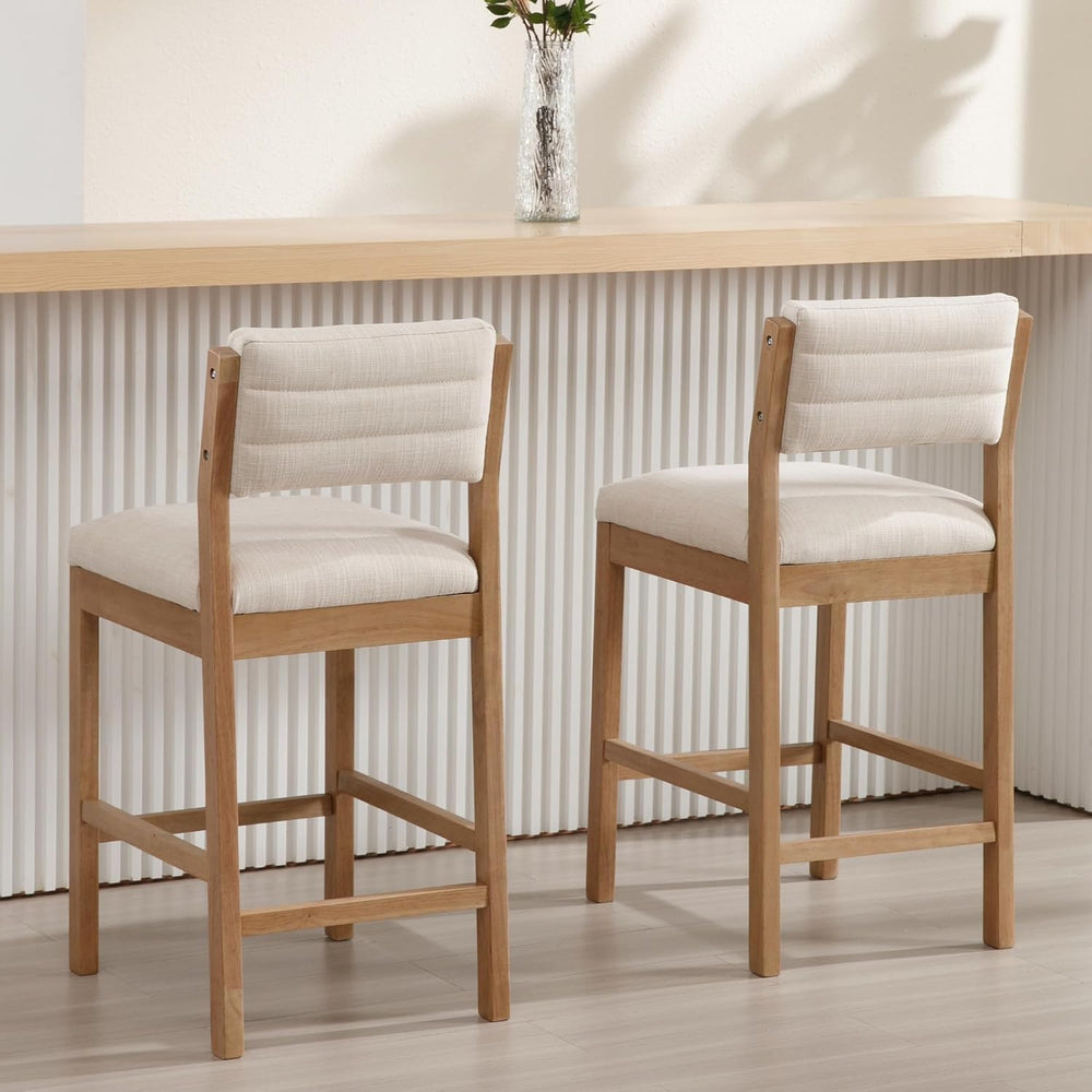 BESTANO 26” Counter Height Bar Stools Set of 2 Linen Upholstered Kitchen Isla...