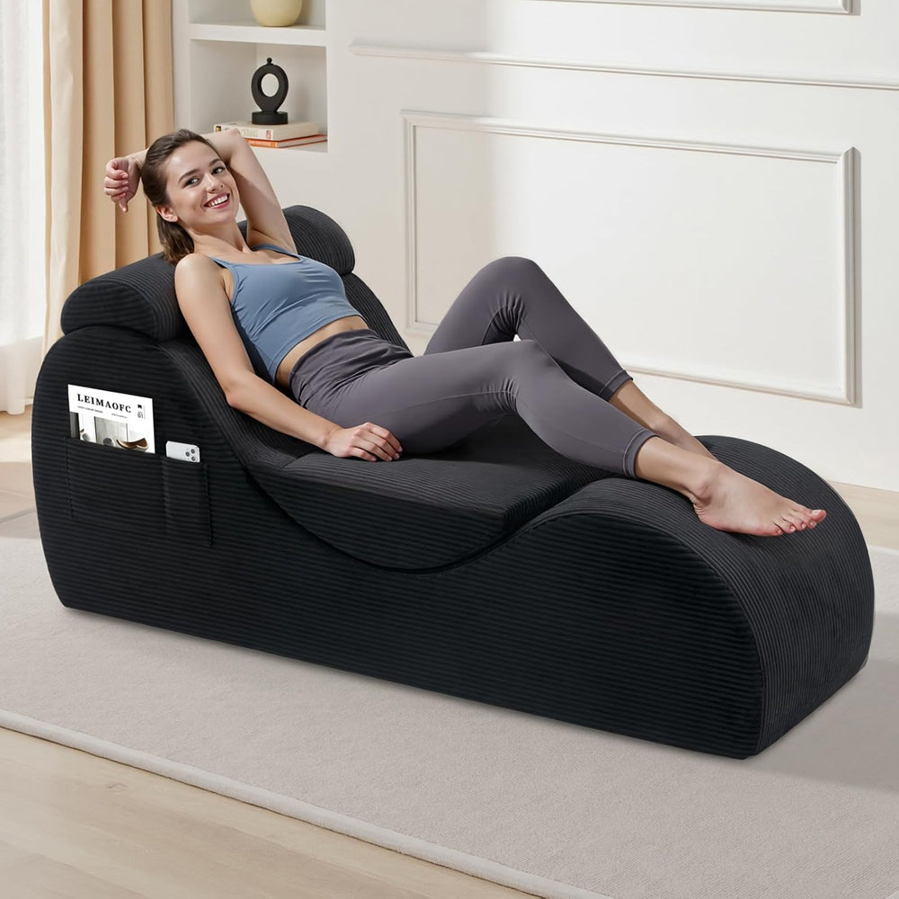 Yoga Chair Lounge for Adult, Ergonomic Chaise Lounge Chair with Side Pocket, ...