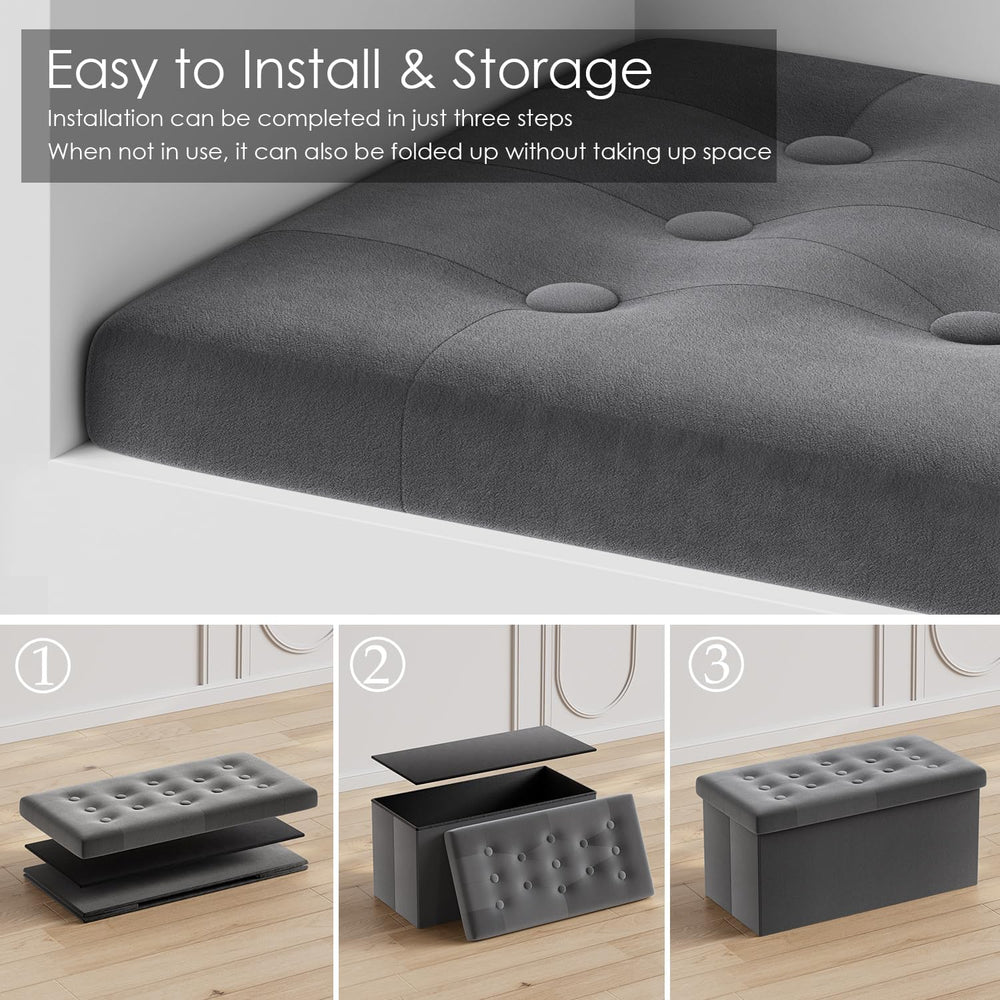 PRANDOM Jumbo Ottoman with Storage [1-Pack] Velvet Folding Small Square Foot ...