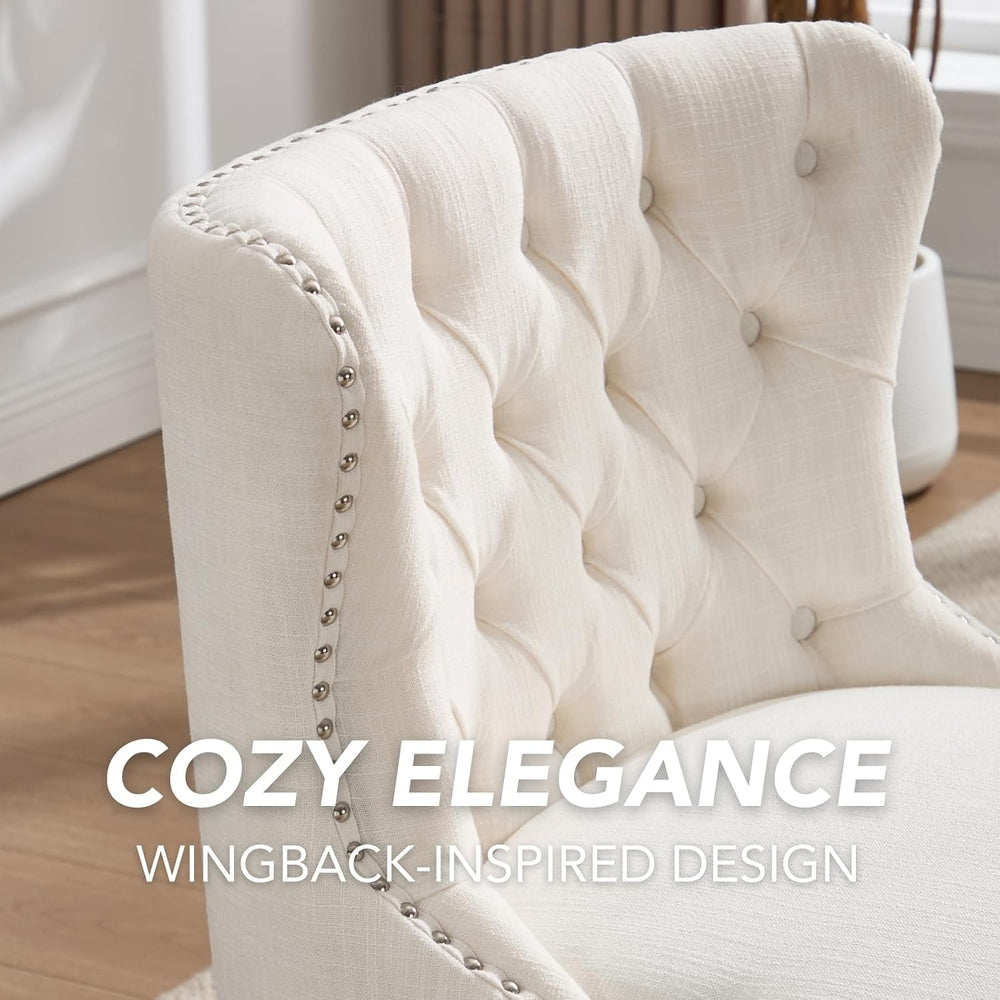 chairus Tufted Slipper Accent Chairs Set of 2, Linen Upholstered Armless Livi...