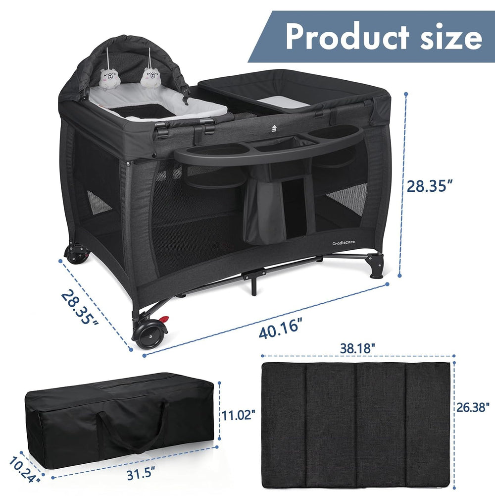 5-in-1 Pack and Play with Bassinet & Changing Table, Black