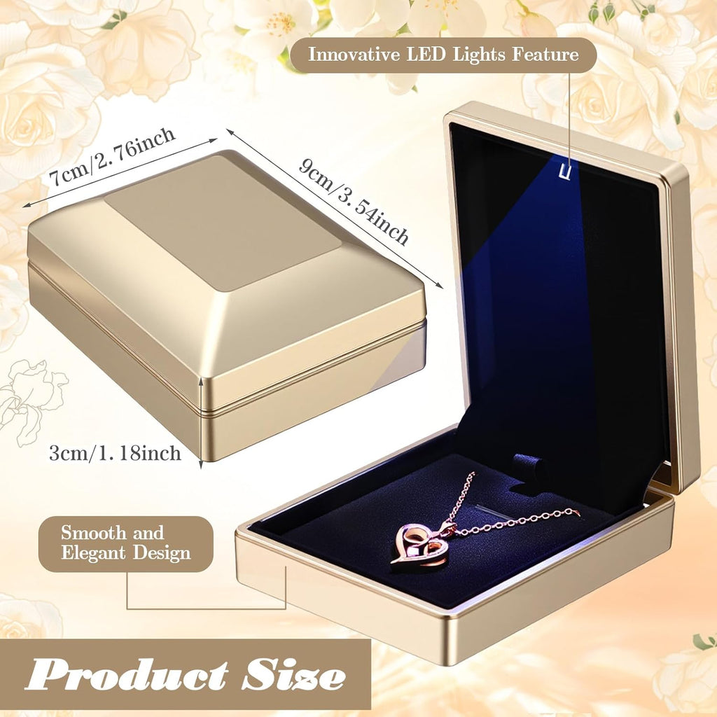 10 Pcs Pendant Necklace Box with LED Light Velvet Necklace Case for Pendant Bracelet Ring Earring, Jewelry Storage(Gold)
