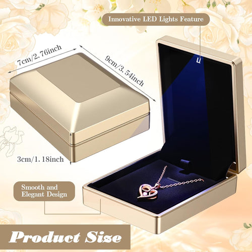 10 Pcs Pendant Necklace Box with LED Light Velvet Necklace Case for Pendant Bracelet Ring Earring, Jewelry Storage(Gold)
