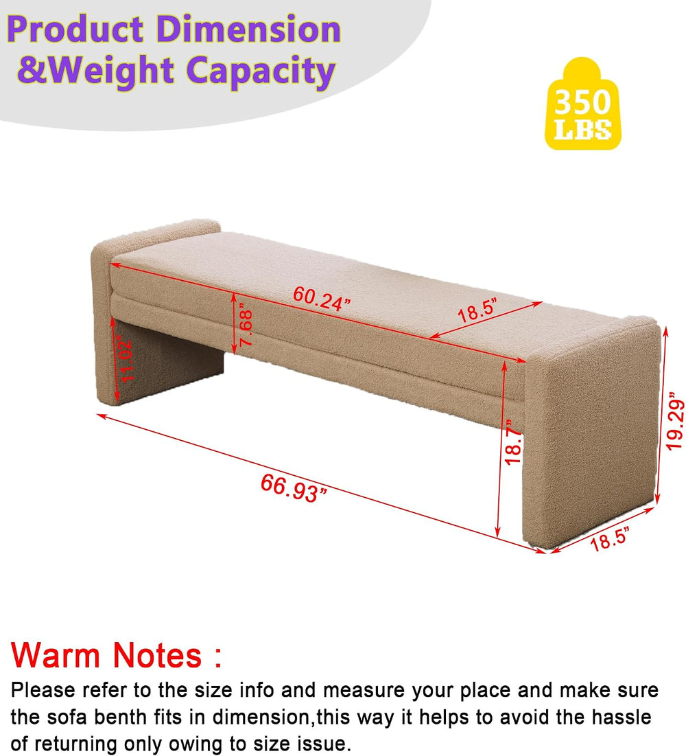Teddy Bedside Bench for Bedroom King Size,66.9" Minimalist Long Ottoman ...
