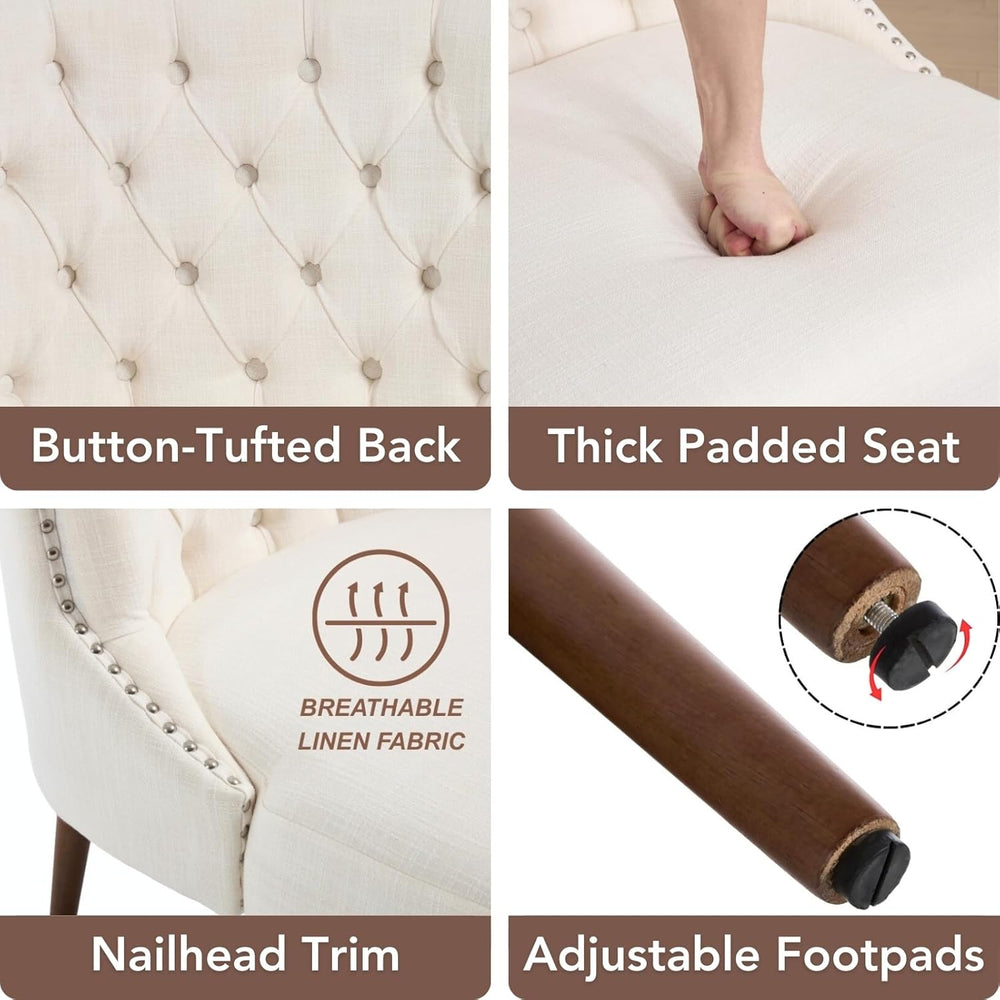 chairus Tufted Slipper Accent Chairs Set of 2, Linen Upholstered Armless Livi...