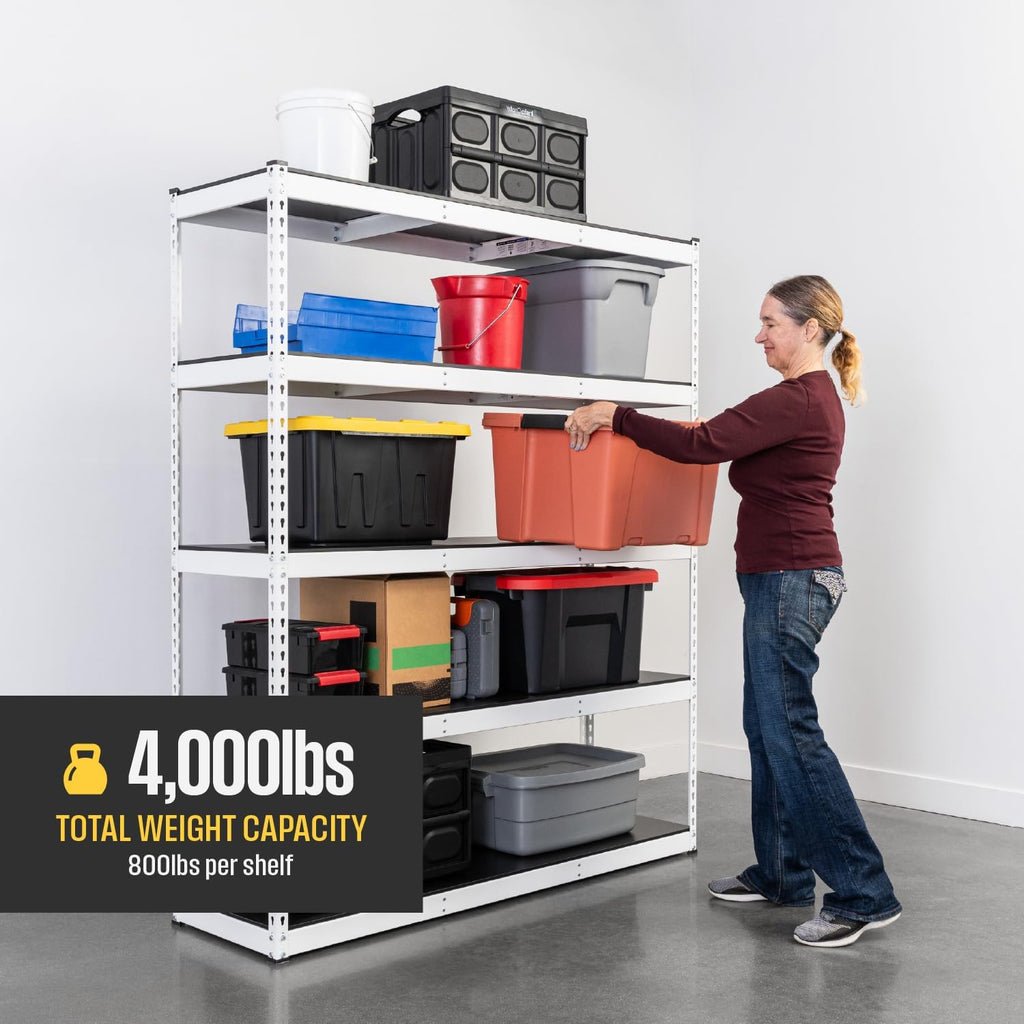SafeRacks Modular Garage Shelving - 5 Tier Storage Shelves, Tall Metal Rack Shelves for Storage, Heavy Duty Steel Shelf Organizer for Garage, Or Kitchen Pantry (White, 18 x 60 x 72)