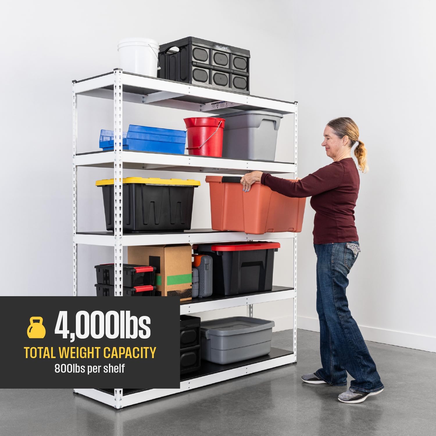 SafeRacks Modular Garage Shelving - 5 Tier Storage Shelves, Tall Metal Rack Shelves for Storage, Heavy Duty Steel Shelf Organizer for Garage, Or Kitchen Pantry (White, 18 x 60 x 72)