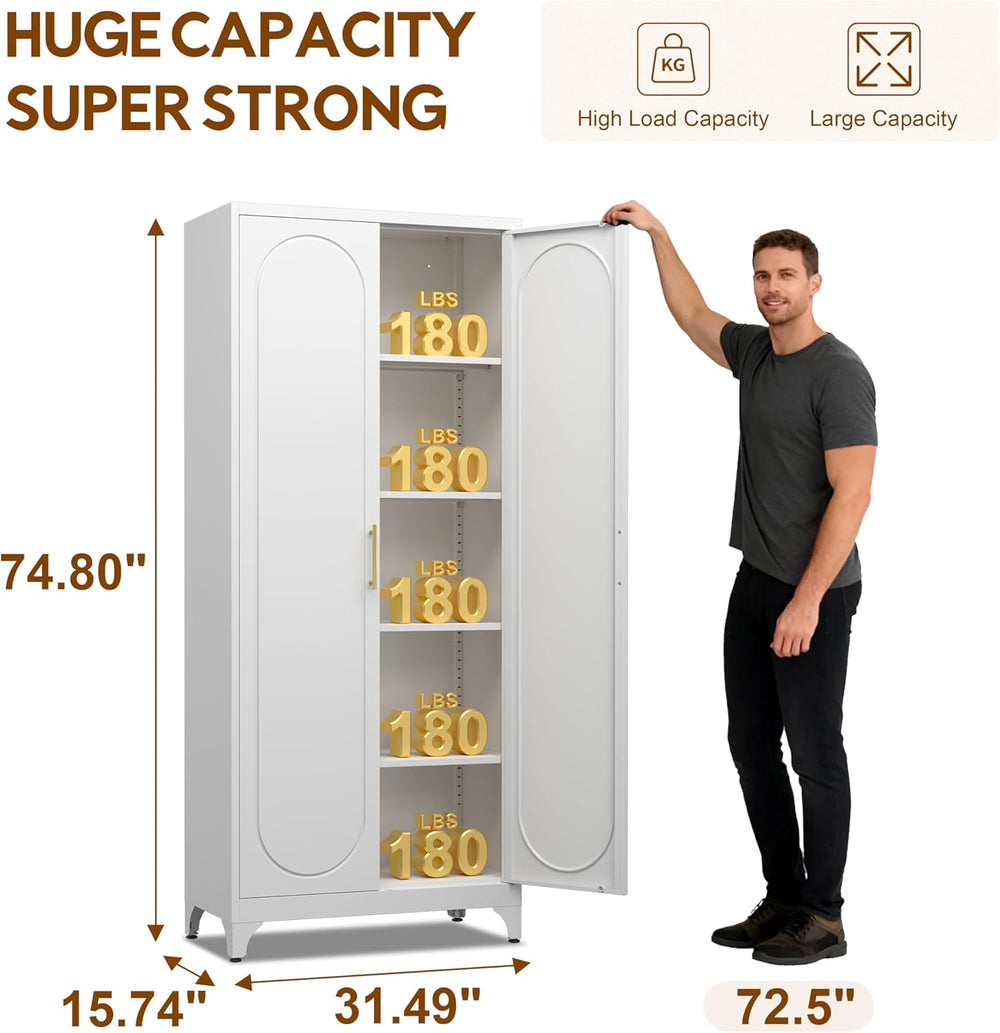 UNICOLY 75" Tall Pantry Storage Cabinet with Doors and 4 Adjustable Shel...
