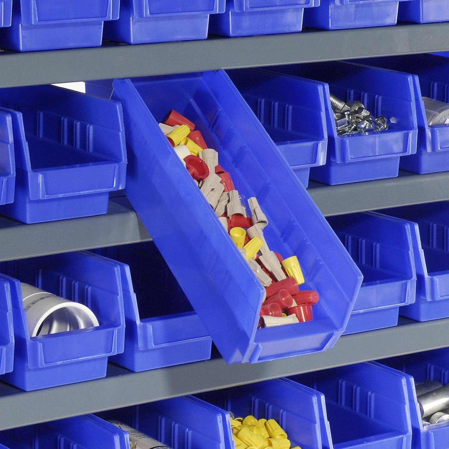 Global Industrial 13 Shelf Steel Shelving with (72) 4" H Plastic Shelf Bins, Blue, 36x12x72
