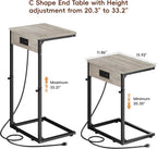 Vagusicc C Shaped End Table with Charging Station, Adjustable Height Side Table for Couch,Small Side Table Small Spaces,33.2'' Tall Couch Tables that Slide Under, Tv Tray Table for Living Room, Greige