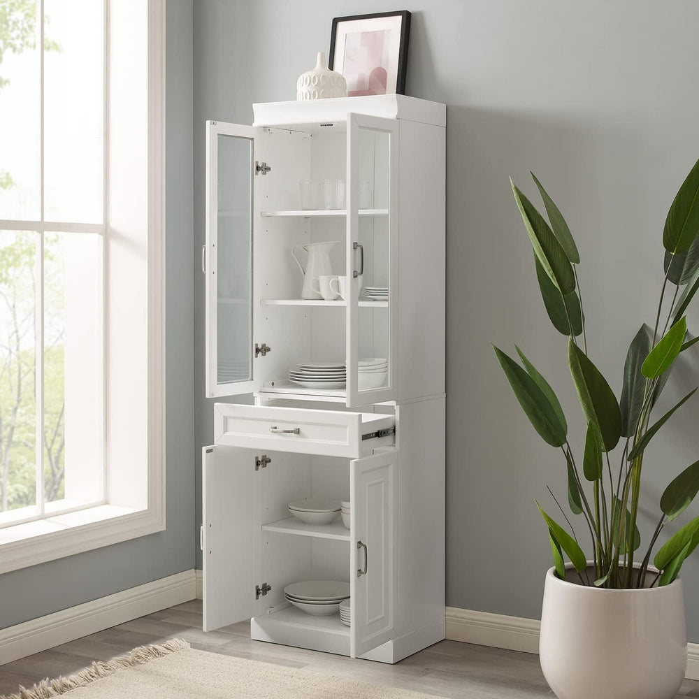 Maykoosh Glass Door Pantry Cabinet - White Kitchen Storage - Adjustable Shelv...