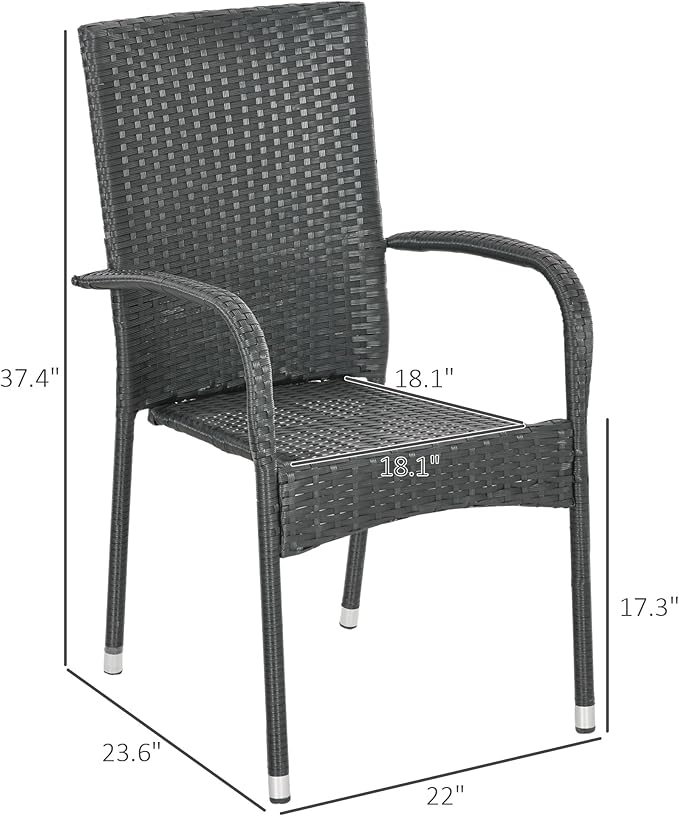 Outsunny Stackable PE Rattan Outdoor Dining Chairs with Cushions, Set of 4 Patio Wicker Dining Chairs with Armrests and Backrest for Patio, Deck, Cream White