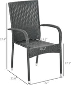 Outsunny Stackable PE Rattan Outdoor Dining Chairs with Cushions, Set of 4 Patio Wicker Dining Chairs with Armrests and Backrest for Patio, Deck, Cream White