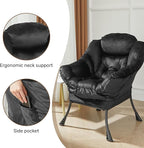 HollyHOME Fabric Large Lazy Chair for Living Room Chair Accent Reading Chair Cozy Lounge Chair with Armrest Leisure Sofa Chair for Bedroom, Dorm, Black