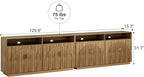 BELLEZE Set of 2 65 Inch Fluted TV Stand, Mid Century Modern Entertainment Center with Storage Cabinets & Open Shelves, Media Console TV Cabinet with Adjustable Shelves for Living Room, Caramel Brown