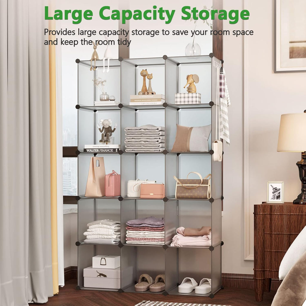 C&AHOME 16-Cube Storage Organizer, Plastic Shelves Units, DIY Closet Organizer, Modular Shelves Ideal for Home, Bedroom, 48.4" L 12.4" W 48.4" H Grey UPCS16G