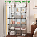 C&AHOME 16-Cube Storage Organizer, Plastic Shelves Units, DIY Closet Organizer, Modular Shelves Ideal for Home, Bedroom, 48.4" L 12.4" W 48.4" H Grey UPCS16G