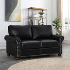 2 Piece Faux Leather Sofa Set,Modern Chair and Loveseat Sets with Storage,Mid Century Couch with Rivet Rolled Arm,Comfy Deep Seat Sofa,Furniture for Living Room,Office(Armchair+Loveseat,Black)