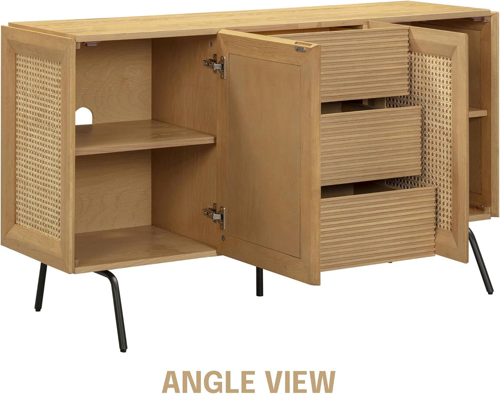 NTC MOSSIC Sideboard with 2 Doors and 3 Drawers, Buffet Cabinet with Natural ...