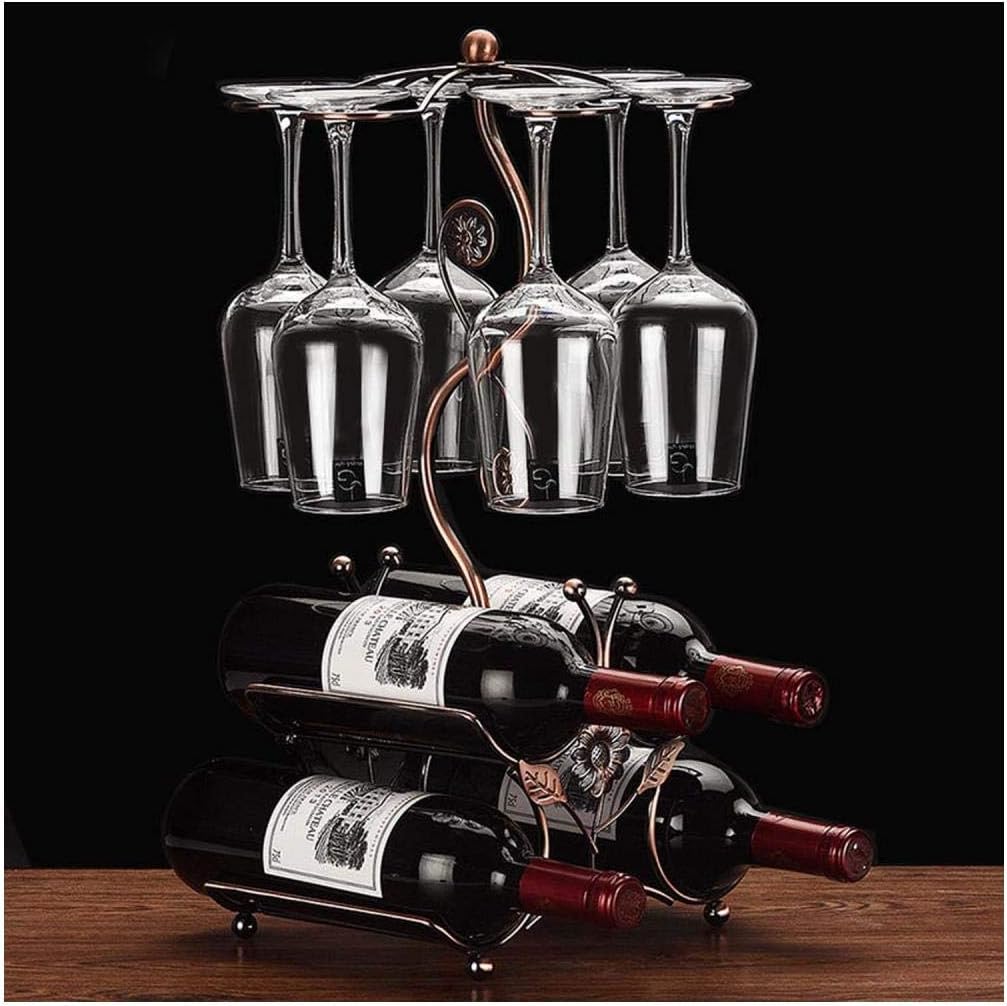 Wine Rack and Wine Glass Holder-Hold 4 Wine Bottles and 6 Glasses-Perfect for Home Kitchen Decor & Kitchen Storage Rack