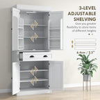 71" Kitchen Pantry Cabinet with Motion Sensor Light, Tall Storage Cabinet with 6 Door Shelves, A Drawer & 4 Adjustable Shelves, for Living Room, Dining Room, White,for Kitchen