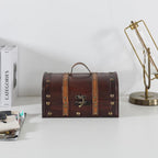 SLPR - Small Wooden Storage Box with Hinged Lid and Handle, 11x7x5.7 In | Vintage Suitcase Style Treasure Chest for Keepsakes, Decorative Wood Case with Latch, Antique Travel Trunk Box Decor
