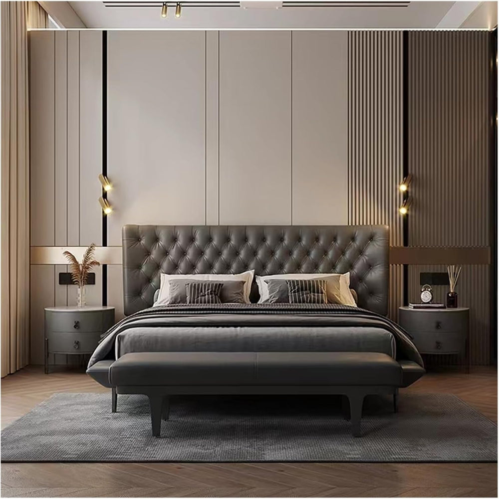 Modern Black PU Leather Modern Ottoman Bench, Upholstered Bedroom Benches Foo...