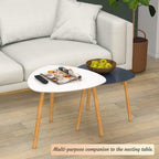 Bamboo Nesting Coffee Tables - Small Coffee Table for Living Room, Set of 2 Triangle End Table Modern Side Table for Bedroom Apartment Balcony Yard Small Spaces, (White & Gray)