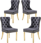 KCC Velvet Dining Chairs Set of 4, Upholstered High-end Tufted Dining Chair with Nailhead Back Ring Pull Trim Stainless Steel Legs, Contemporary Nikki Collection Modern Style for Kitchen, Dark Gray
