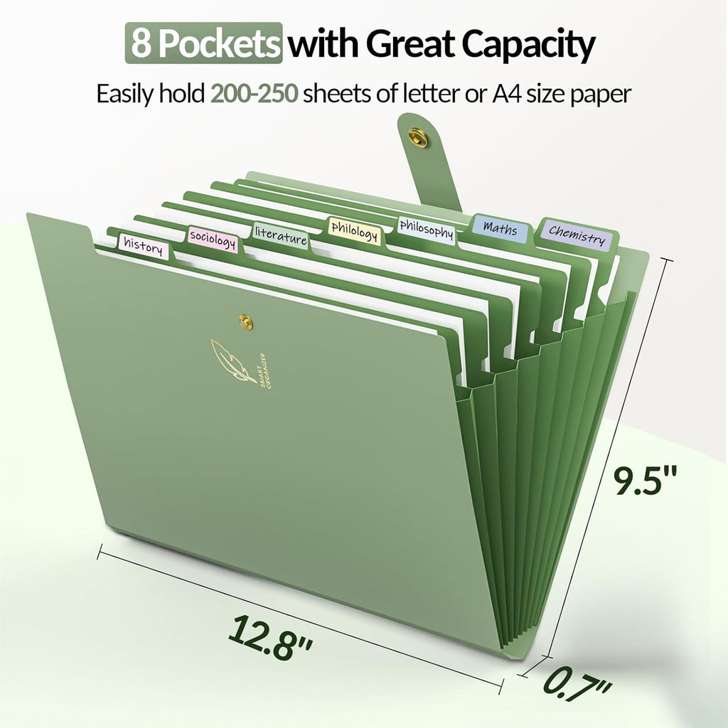 Sooez File Folders Organizer, Folders with 8 Pockets, Folders for Documents w/Sticker, Accordion File Organizer, Paper Receipt Bill Filing Organizer, School College Office Travel Essentials Supplies