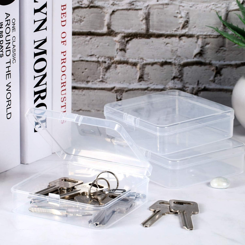 SATINIOR 24 Packs Small Clear Plastic Beads Storage Containers Box with Hinged Lid for Storage of Small Items, Crafts, Jewelry, Hardware (3.7 x 3.7 x 1.18 Inches)