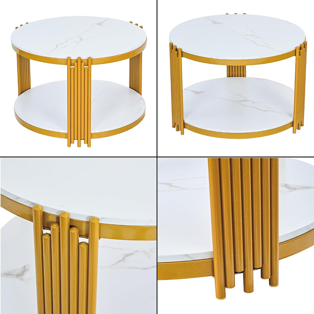 3 Piece Living Room Table Set, Faux Marble Round Coffee Table and End Tables,...