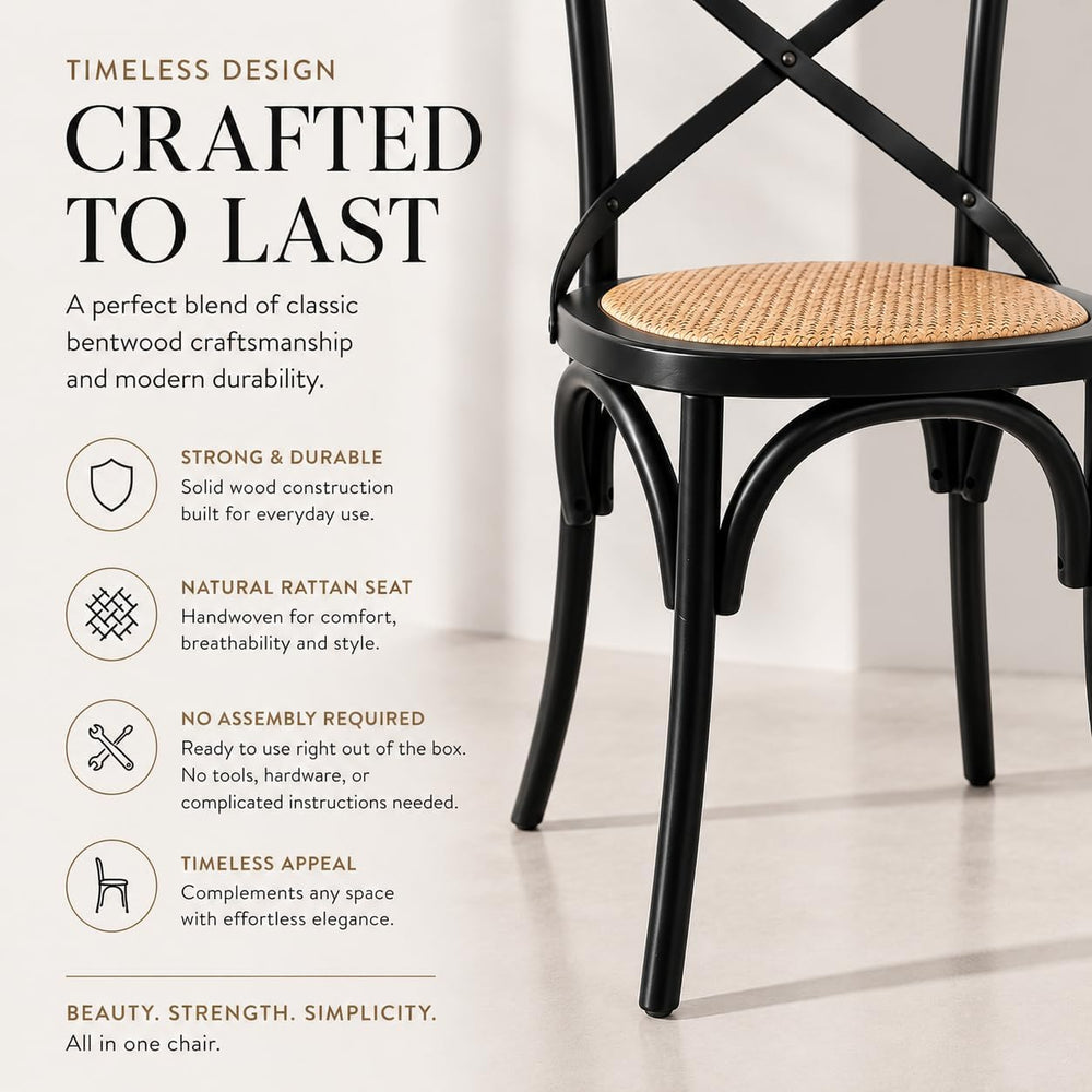 2xhome Wooden X Back Dining Chair | Woven Rattan Seat with Metal Cross Back |...