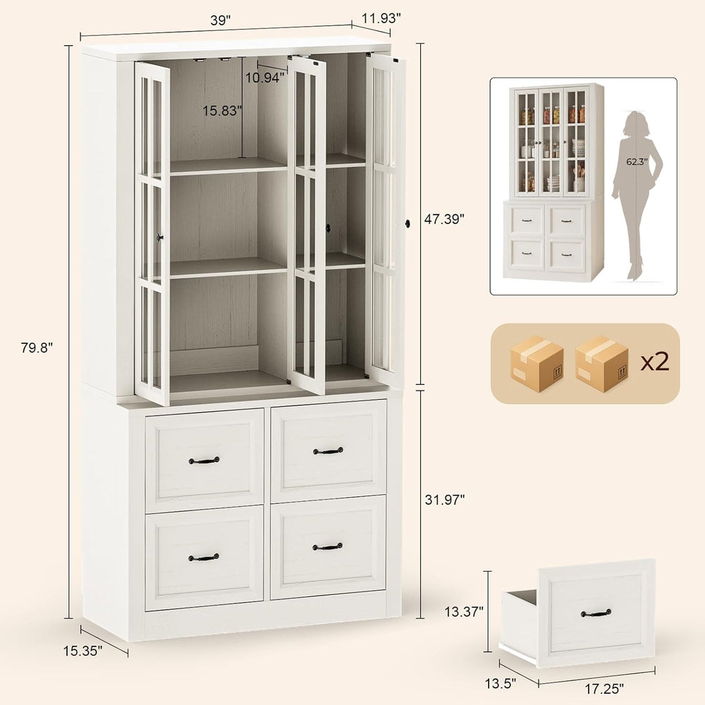 80" Modular Kitchen Pantry Cabinet, 2-in-1 Freestanding Tall Pantry Cabi...