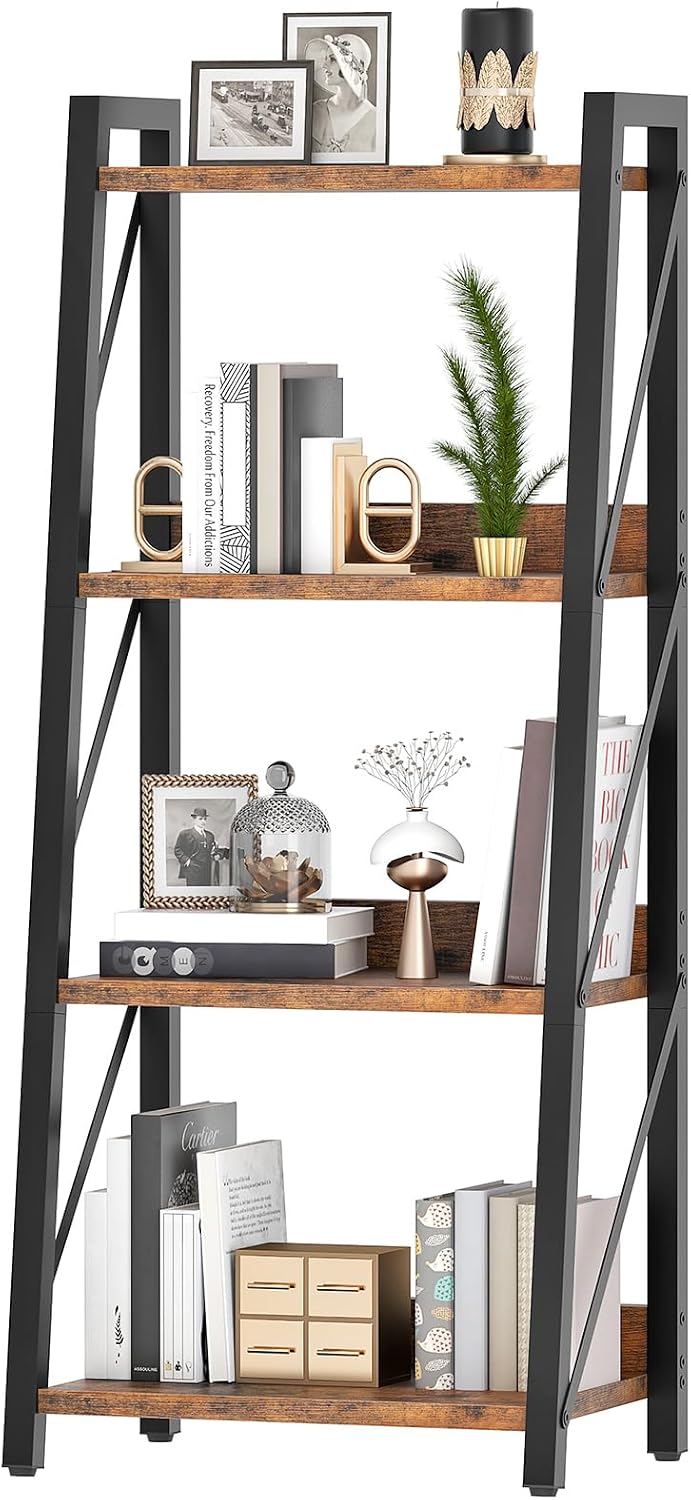 HOOBRO Ladder Shelf, 4-Tier Bookshelf, Corner Bookcase, Freestanding Storage ...