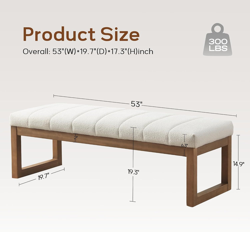 Zihanhome 52.7" Bedroom Bench for End of Bed, Modern Upholstered Teddy F...