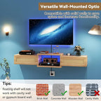 IBUYKE Modern Rattan Floating TV Stand with Doors,Wall Mounted TV Shelf for TVs up to 55 Inches,Media Console Entertainment Center for Under TV Storage Cabinet for Living Room Bedroom,Natural UWST012N